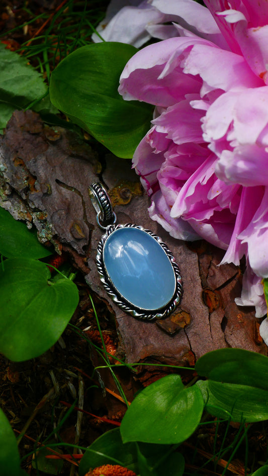 Blue Chalcedony Pendant Sterling Silver