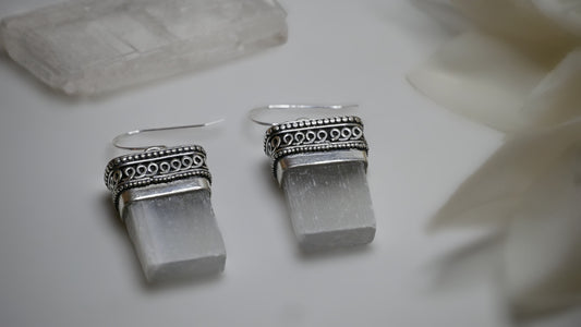 Selenite Earrings Sterling Silver